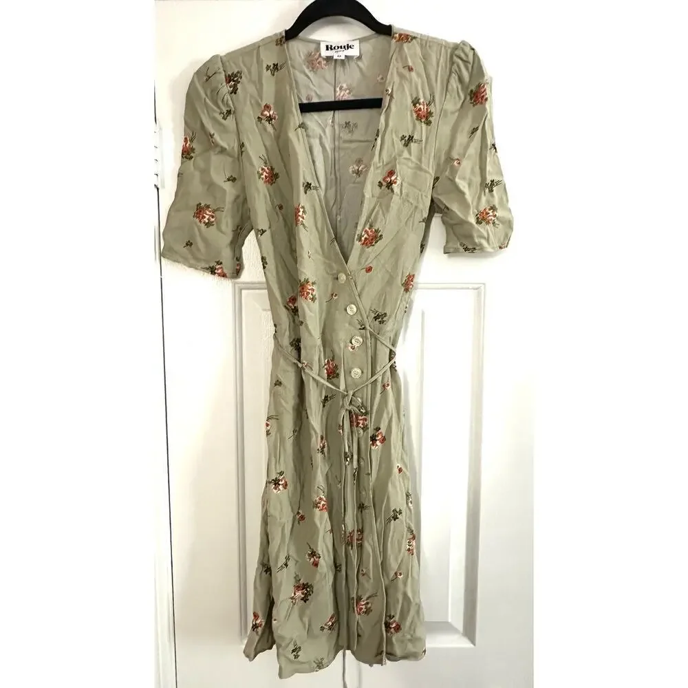 ROUJE Paris Gabinette Mini Button Wrap Dress Vintage-Floral Print - Sz 34 (US 2)